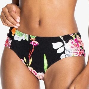 Rachel Roy Ruched-Side Bikini‎ Bottoms Black Pink Floral Small NWT